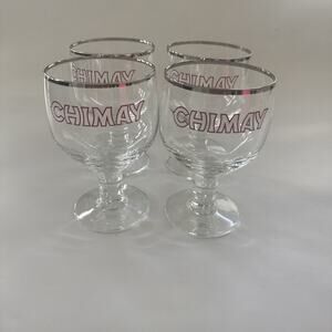Vintage Chimay Belgian Ale Goblet Chalice Beer Glasses Silver Rim‎ Set 4 Germany